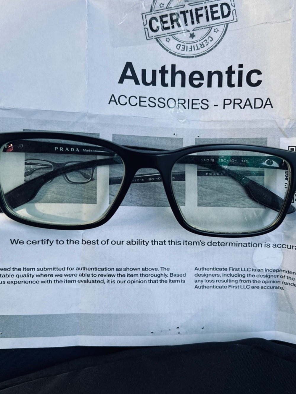 Prada Black Eyeglass Frames with Red Temple Accent